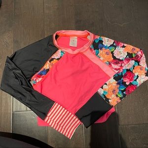 BODYGLOVE RASHGUARD SURF CROP TOO FLOWERS STRIPES